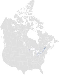 Fototapeta premium St. Lawrence river system – rivers vector map of North America highlighting main stem and primary tributaries (LCC Projection, scaled by river size, PPT-compatible, multi-layered & fully editable)