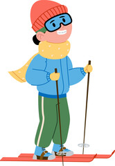 Smiling Child Skiing in Winter