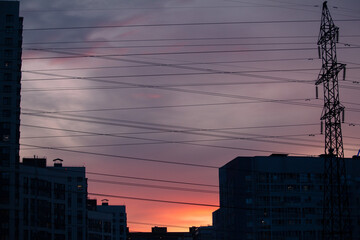 sunset over the city in Saint-Petersburg Russia