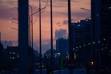 sunset over the city in Saint-Petersburg Russia