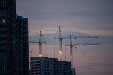 construction site at sunset in Saint-Petersburg Russia