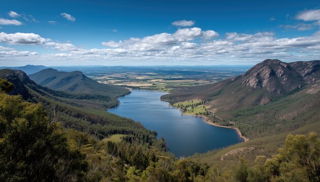 Scenic Views Of Lake Bellfield From Boroka Lookout In The Grampians Of Victoria, Australia - A Breathtaking Sight To Behold.