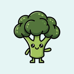 Fototapeta premium Cute Happy Broccoli Character Mascot Illustration - Kawaii Style Cartoon Vegetable with Arms and Legs Waving