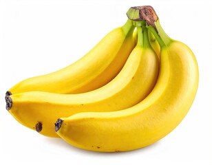 Bunch of ripe, yellow bananas against a white backdrop