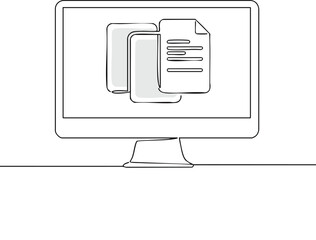 Computer screen displaying file transfer in continuous line art