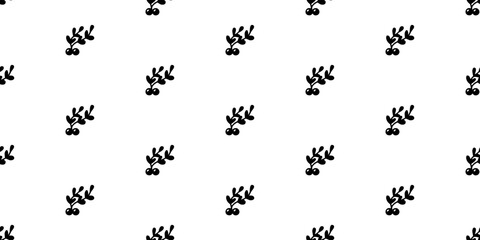 Seamless winter doodle pattern with mistletoe branches and berries. Doodle lineart hand drawn vector background.