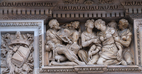 Stone Relief of Esther and King Ahasuerus on the Facade of the Milan Cathedral