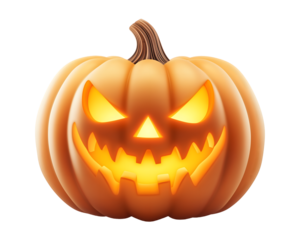 Glowing Jack-O'-Lantern Halloween Pumpkin on transparent background