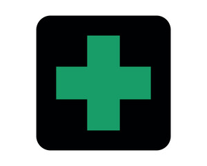 First Aid pictogram with green cross symbol – minimal signage icon for medical zones, emergency stations, and civic UI systems – High-Quality Vectorial Stock Image
