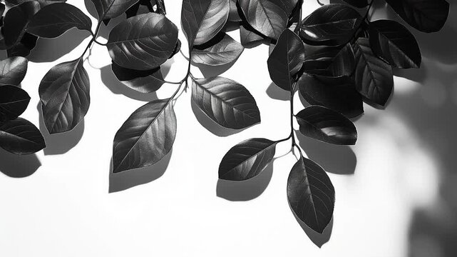 black and white background with leaves