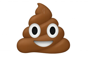 Brown pile of poo emoji with a big smile and big eyes, presenting a cheerful and humorous concept on a transparent background