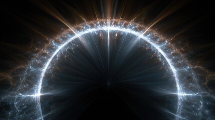 Abstract image of a glowing halo with radiating lines, set against a stark black background