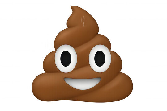 Brown pile of poo emoji with a big smile and big eyes, presenting a cheerful and humorous concept on a transparent background