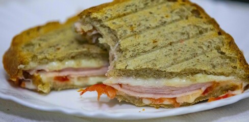 Traditional Brazilian sandwich known as misto quente, very common in roadside snack bars and school cafeterias. Fast food