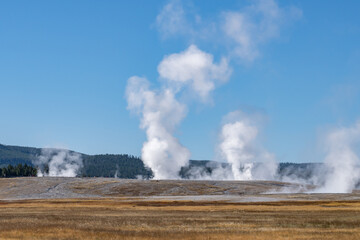 Lower Geyser Basin in Yellowstone National Park. Hydrothermal System. hot-spring deposits. Extremophile. 
