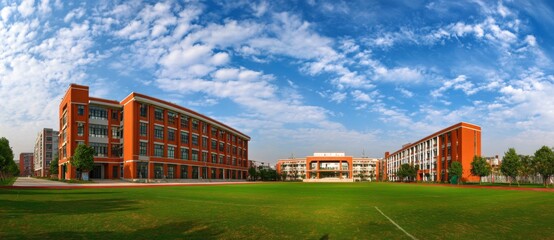 modern red brick high school building