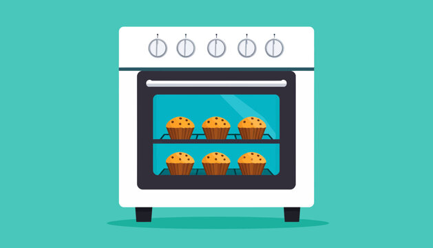 oven baking muffins, white appliance, turquoise clip art preview
