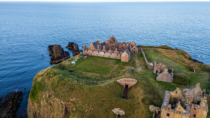 Medieval Dunnottar Castle Ruins and Winding Access Path