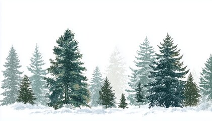 Obraz premium Winter Scene: Fir Trees And Pines Covered In Snow - Coniferous Forest Perfect For Christmas Decoration