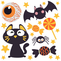 vector illustration with halloween cute item collection