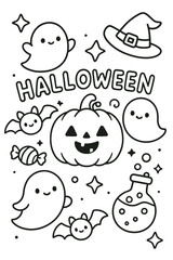 A collection of funny halloween cartoons, vector icons, and illustrations