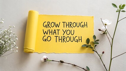 Naklejka premium Yellow paper with motivational quote and floral elements