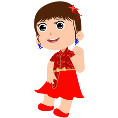 Girls wear red clothes during Chinese New Year 