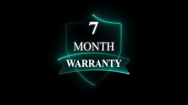 7 months neon warranty concept background. Support service icon, 7 month Warranty Stamp Imprint Seal Template. Round Rubber Stamp with Text Animation. with black background and 4k video animation