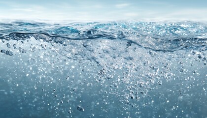 Obraz premium Flowing Oxygen Air Bubbles In White Water: Fizzy Sparkles In Sea, Aquarium, Soda Pop, Champagne, And Effervescent Tablets Undersea Ure.