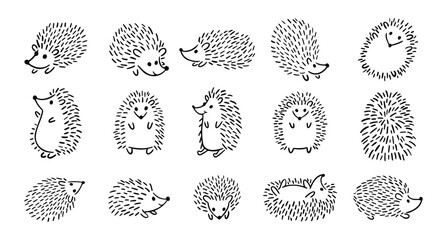 Doodle hand drawn cute hedgehog set. Hand drawn adorable hedgehog collection. Outline drawing for children. © Yanka