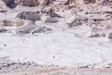 The Fountain Paint Pot is a mud pot located in Lower Geyser Basin in Yellowstone National Park. Hydrothermal System. Plateau Rhyolite - Central Plateau Member - Elephant Back flow
