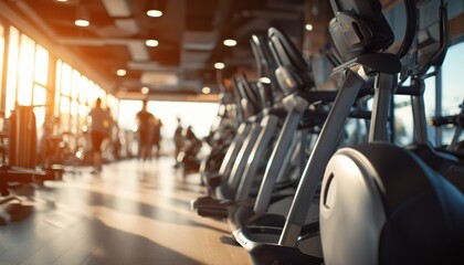 Healthy Lifestyle: Cardio Workouts And Equipment In A Fitness Gym Setting With People Exercising For Fitness And Wellness.