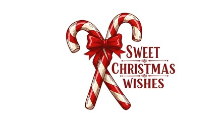 A classic red and white Christmas candy cane with a decorative ribbon bow makes a perfect holiday celebration symbol and gift decoration