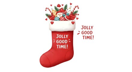 A classic red Christmas stocking filled with holiday gifts and isolated as a festive winter decoration