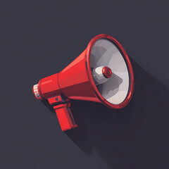 Low poly illustration of a red megaphone with a long shadow on a dark background.