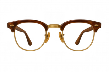 Vintage browline eyeglasses with brown frames and gold metal details creating a timeless retro eyewear accessory