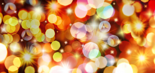  Christmas background with bokeh lights and stars, bright and colorful abstract bokeh lights create a festive blurred background
