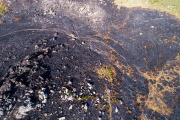 An Aerial View of a Burned Hillside After a Wildfire The Concept of a Devastation