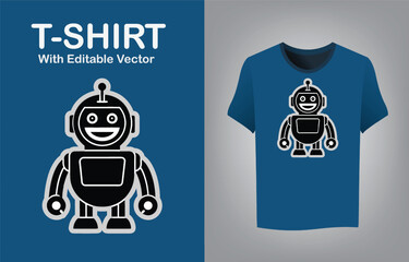 Friendly robot mascot logo design for apparel and branding applications