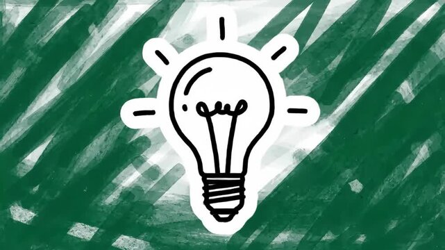 A hand-drawn light bulb illustration symbolizing a creative idea and innovation. A simple line art icon representing inspiration on a green textured background - Powered by Adobe