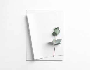 Blank white paper sheet w/eucalyptus sprig; simple design