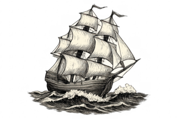 Vintage sailing ship exploring the ocean waves