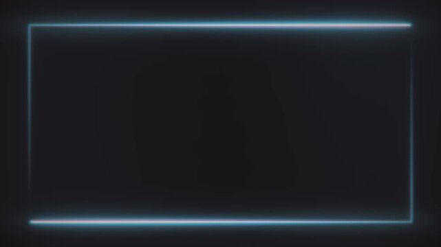 Neon rectangle frame abstract motion background. Two blue color lines moving on the border of the screen on black background. Seamless loop 3D rendering animated 4k video.