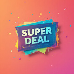 Vibrant graphic design featuring the words "SUPER DEAL" with confetti.
