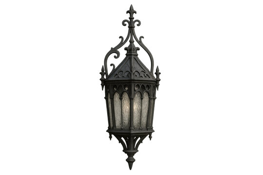 Ornate antique wrought iron gothic lantern illuminating - Powered by Adobe