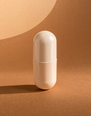 Single white capsule on beige backdrop