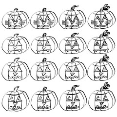 Variety of Jack O'Lantern Carved Faces in black and white
