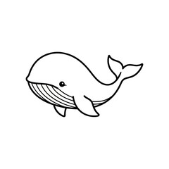 Fototapeta premium Cute Whale Marine Mammal Cartoon Line Art Black and White Outline Vector Illustration for Kids Coloring Book Page