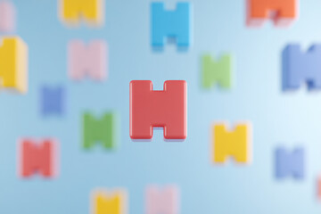 Floating colorful H blocks drift in a soft blue background, creating a playful abstract composition ideal for technology, education, and innovation branding.