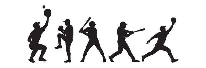 set of baseball player silhouette vector illustration	